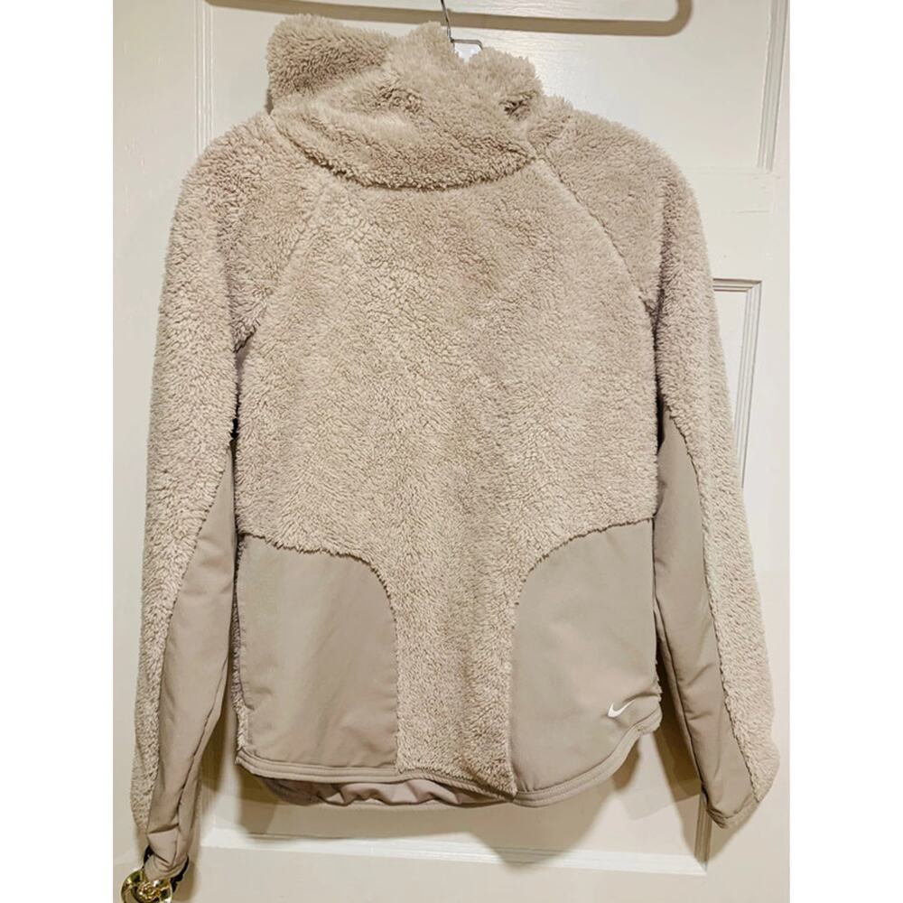 Nike Cream Cream Beige Oatmeal Sherpa Thermal Fleece Pullover Training Hoodie XS